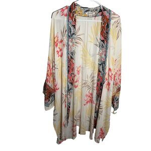Billabong Sweater Women's M/L Floral Open Colorful Long Cardigan Kimono Artsy